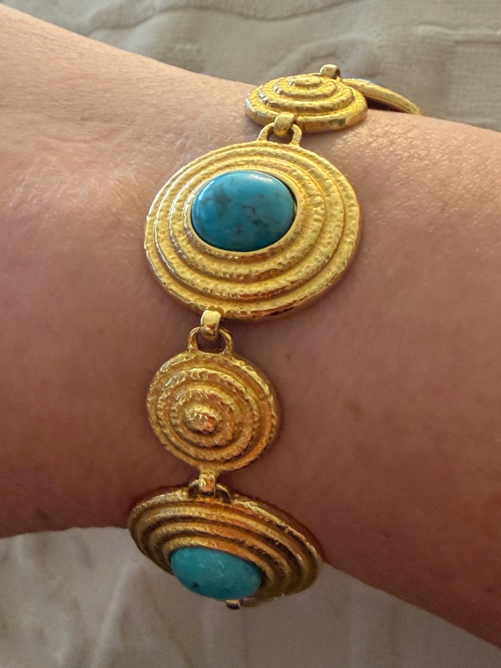 Gold-Tone Bracelet with Turquoise Cabochons - Women Jewelry vintage b italy